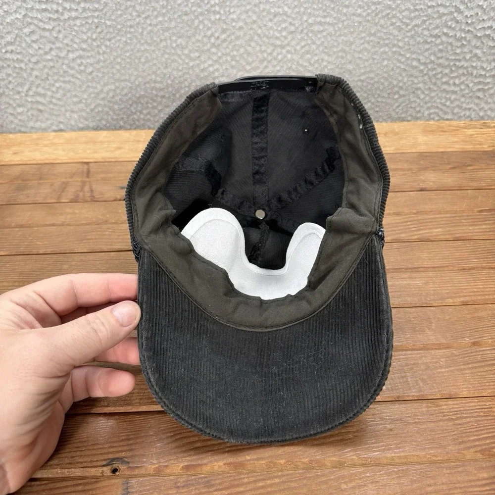 Vintage KC Hat Adult Black Corduroy Snapback Cap Grunge Trucker Faded 80s 90s